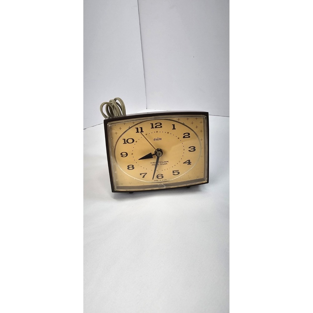 Vintage Westclox Dialite Magic Touch Alarm Clock Brown Mid Century Works USA